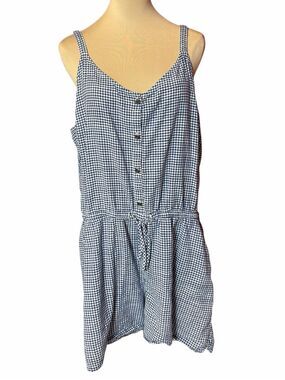 Old Navy Blue White Gingham Romper XL Button Front Sleeveless Tie Waist